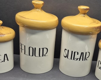 Vintage Mid Century Modern Retro Holiday Design Ceramic Canister Set Mushroom