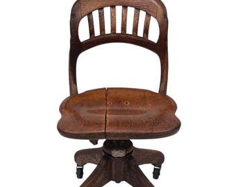 Antique Bankers Office Chair Wood Vintage Industrial Desk Accent Swivel Rolling School Library Study