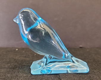 Vintage Pressed Art Glass Blue Bird Figurine Miniature Chic 3&quot; Animal Decoration Nature Home Accent Decor Decoration Collectible Paperweight