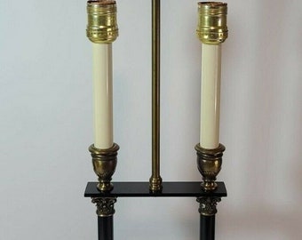 Vintage Mid Century Modern Bouillotte Brass Marble Desk Table Lamp Candlestick Light Accent Lighting Home Decor Desk Hall Candle Black Green