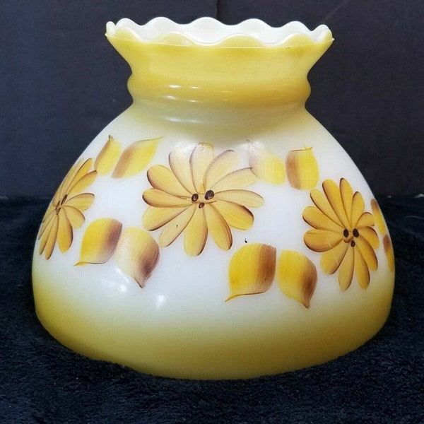 Vintage Gone with the Wind Hurricane Milk Glass Lamp Light Shade Daisy Flower 8" Replacement Accent Lighting Home Yellow Flower Daisy Ruffle