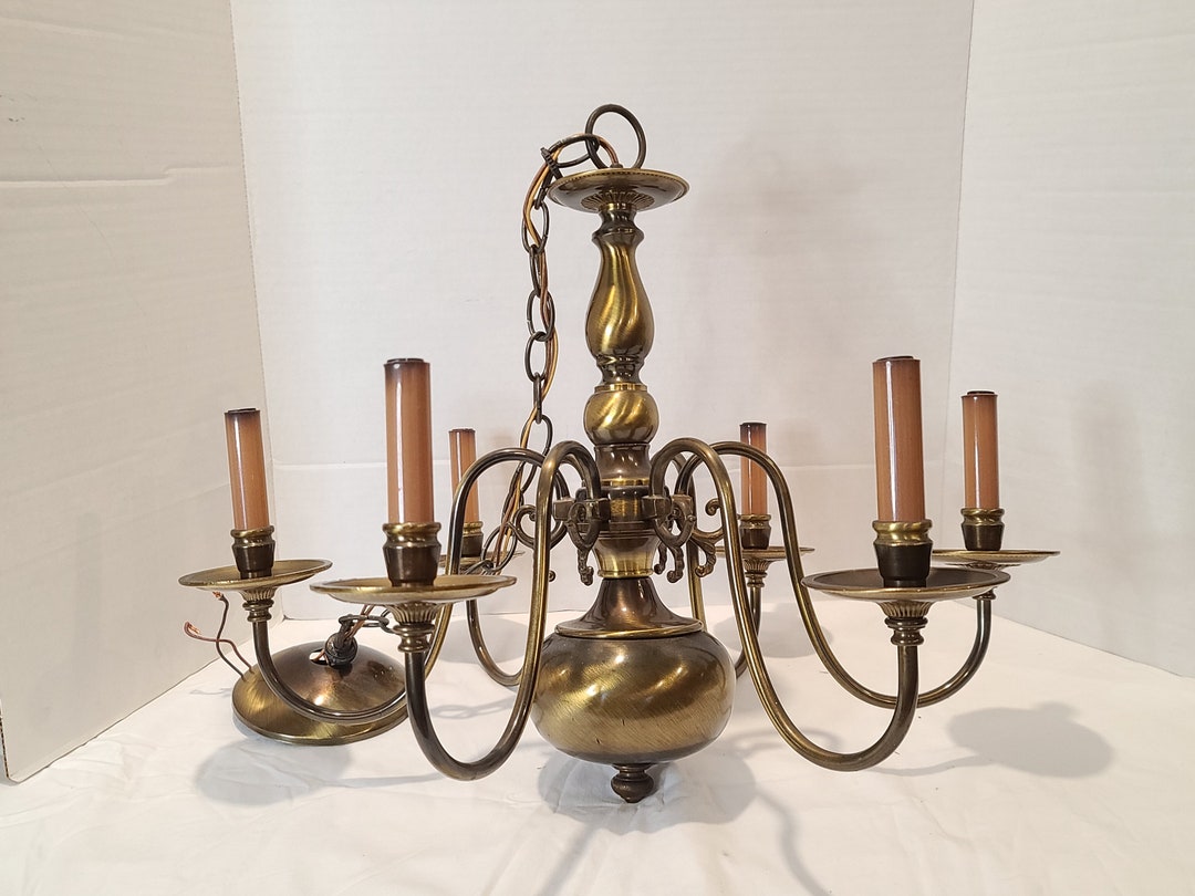 Vintage Antique Brass Metal Chandelier Ceiling Light Lamp French ...