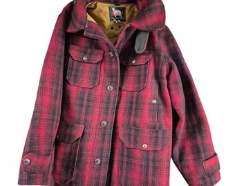 1950s Red Black Buffalo Hunting Plaid Check Wool Jacket