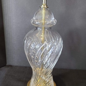Vintage Mid Century Modern Glass Jar Cut Crystal Lamp Light Hollywood Regency Urn Lighting Table Desk Accent Brass Swirl