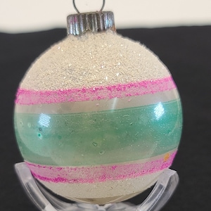 Vintage Christmas Tree Ornament Mercury Glass Shiny Brite Ball Striped Mica Pink Green White Bauble Collectible Holiday Seasonal Decor