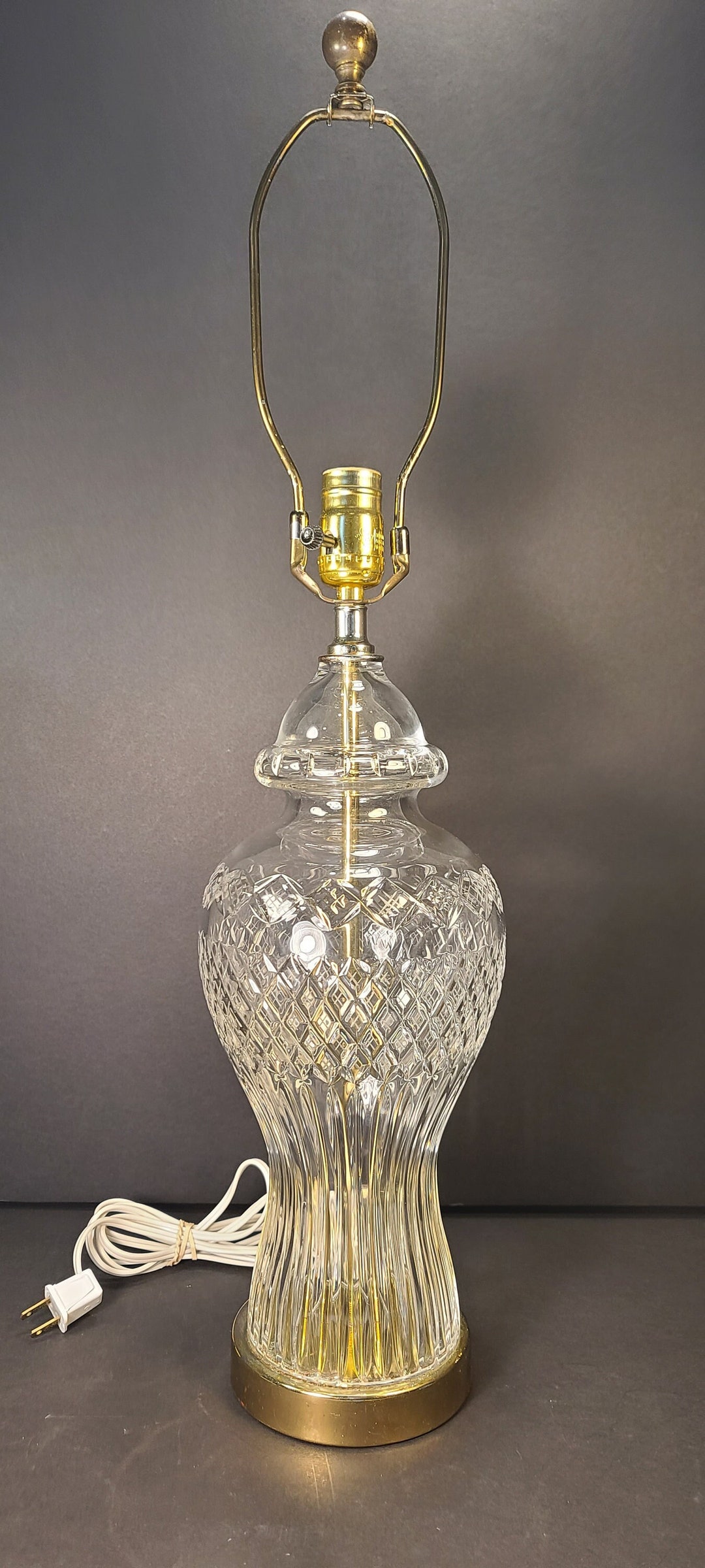 Vintage Mid Century Modern Glass Jar Cut Crystal Lamp Light Hollywood