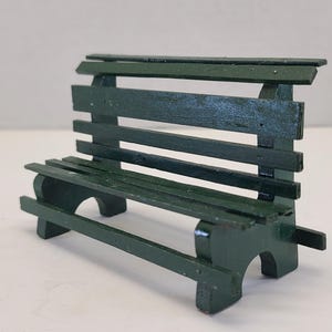 Vintage Dollhouse Slat Park Bench Chair Wood Furniture Green Doll House 1960s Doll House Patio Garden Handmade Hand Crafted Wooden