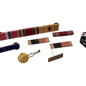 Vintage WWII World War 2 Military Lot Ribbon Button Pin Lapel Bar Army Navy 40s Service Collectible