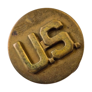 World War 2 WWII US Army Collar Disk Insignia Back Brass Double Clutch Pin Lapel Service Collectible