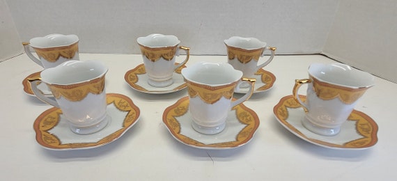 Yamasen Gold Fine Porcelain Tea Set, Japan, 24ct Gold Plated, 12