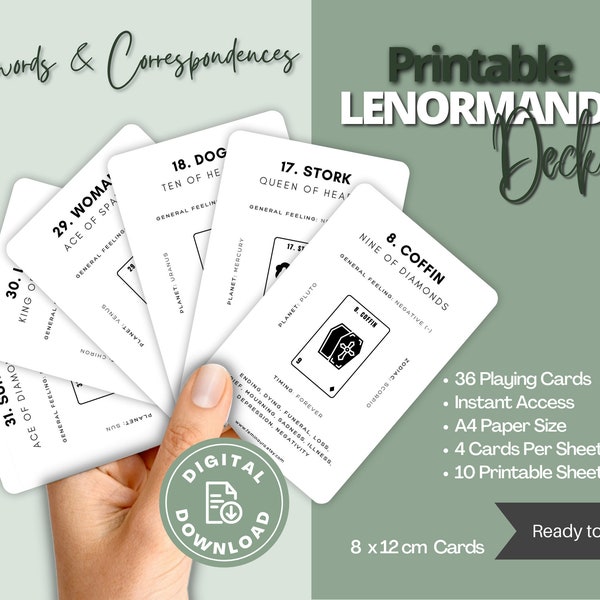 Lenormand Deck | Lenormand Keywords & Correspondences| Lenormand Training Deck | Cartomancy
