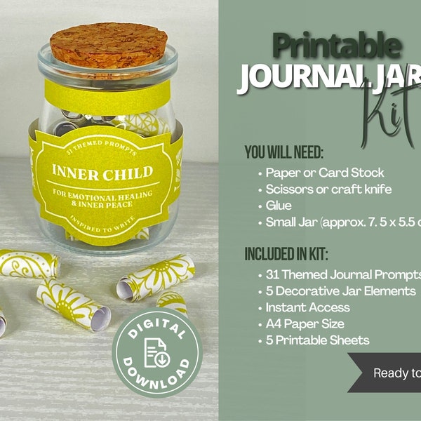 31 Day Inner Child Journal Jar Kit | Journaling Kit | DIY Journal Jar | Printable Journal Prompts