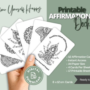 Colour Yourself Happy Affirmation Cards | Positive Affirmations Cards | Mindfulness Colouring | Guidance Cards