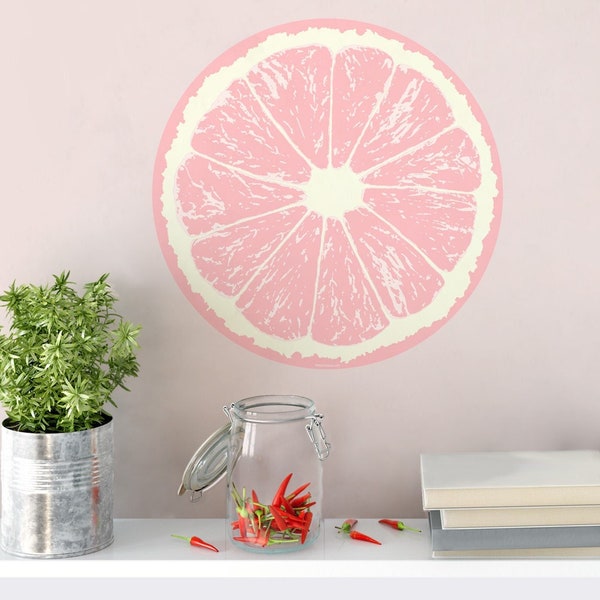 Grapefruit Slice Vinyl Wall Decal Peel & Stick Citrus Kitchen Decor Fruity Diner Juice Bar Home Bright Kitsch Cafeteria Classroom Party