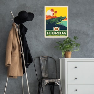 Wall Decal; Florida Sunshine State Alligator Decal Peel and Stick Decor, US Travel Souvenir for Home or Office
