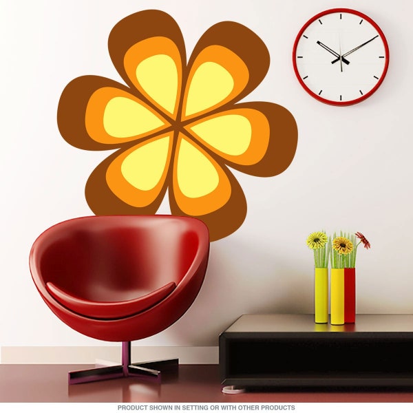 Mod Flower Vinyl Wall Decal 70s Style Cutout Graphic Brown Vector Art Dorm Bedroom Living Room Decor Retro Groovy Contemporary Floral Petals