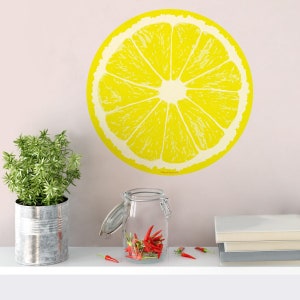 Lemon Fruit Slice Vinyl Wall Decal Peel & Stick Citrus Kitchen Decor Fruity Diner Juice Bar Home Bright Kitsch Cafeteria Classroom Party