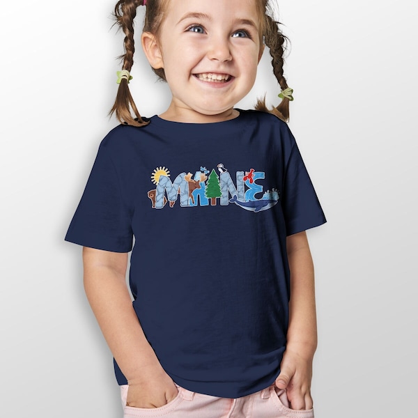 T-Shirt; Maine Whimsical Animals, 100% Cotton, Unisex Toddler 2T-5/6, Exclusive Retroplanet Design, ME T-Shirts, Maine, Kids T-Shirts