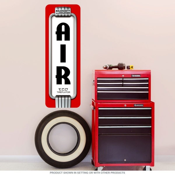 Air Pump Vinyl Wall Decal Art Deco Gas Petrol Station Retro Peel & Stick Tire Inflator Advertisement Vintage Garage Memorabilia Mechanic