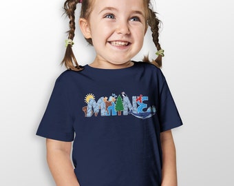 T-Shirt; Maine Whimsical Animals, 100% Cotton, Unisex Toddler 2T-5/6, Exclusive Retroplanet Design, ME T-Shirts, Maine, Kids T-Shirts
