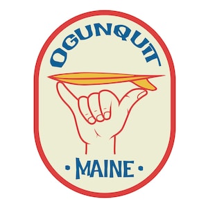 Vinyl Sticker; Maine Cowabunga Surfing Theme Die Cut Decal, Waterproof State Pride Souvenir; Choose From Ogunquit or York Beach