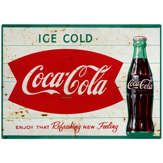 Coca-cola Fishtail Logo Vinyl Wall Decal, Ice Cold, Retro Kitchen