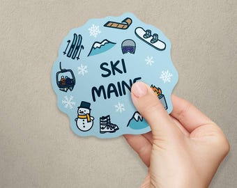 Maine Ski Doodles Die-Cut Vinyl Bumper Sticker