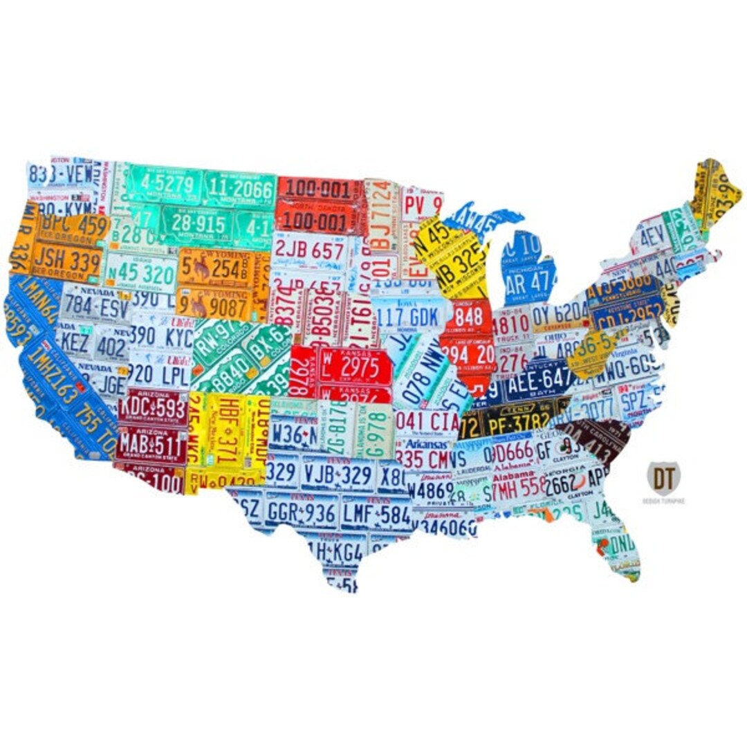 United States License Plate Map Wall Decal - Etsy