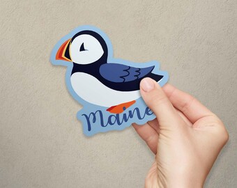 Maine Whimsical Puffin Die Cut Vinyl Sticker