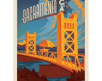 Sacramento Tower Bridge Vinyl Sticker, Vintage Style California Travel Decal