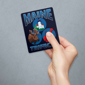 Vinyl Sticker; Maine Trifecta, Vinyl Moose, Lighthouse, Lobster Decal For Scrapbook, Car Window, Tablet, Water Bottle, DIY Project, Souvenir
