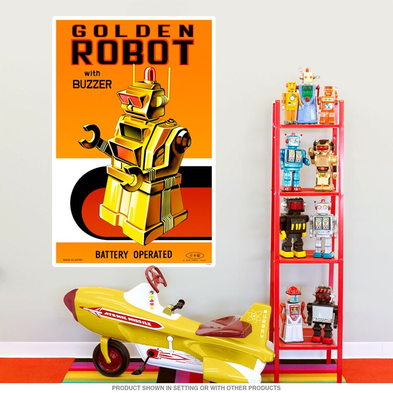 Golden Robot Tin Toy Wall Decal Etsy Canada
