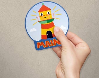 Maine Cute Lighthouse Die Cut Vinyl Sticker, Waterproof Souvenir Decal for Car, Window, Laptop, Water Bottle & More