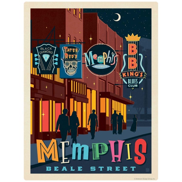 Memphis Tennessee Beale Street Vinyl Sticker–Laptop Decal–Bumper Sticker–Car Window Decal–Vintage Style–Luggage Sticker–Travel Decal