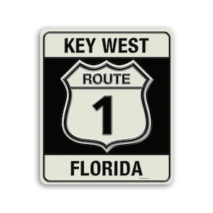 Die Cut Vinyl Sticker; Route 1 Key West Florida, Waterproof State Pride Bumper Sticker for Water Bottle, Laptop, Notebook and More!