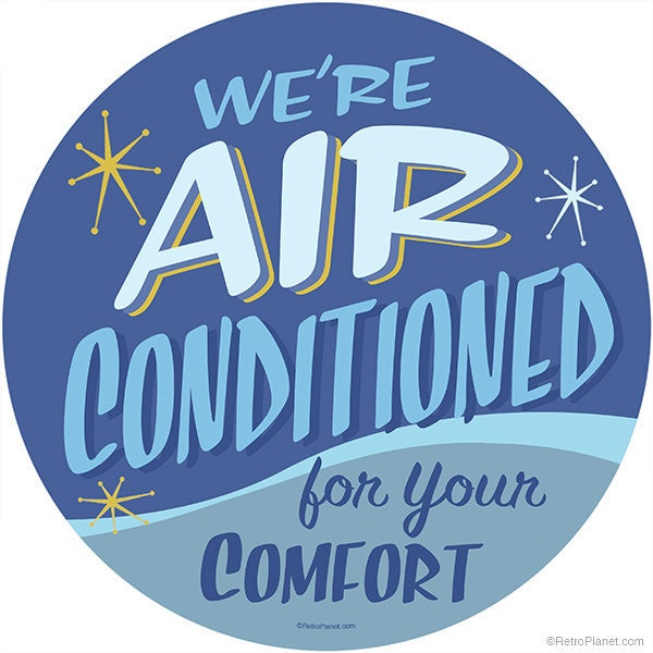 Wall Decal; Air Conditioned Comfort Retro Vintage Signage for Business, Home, Office Decor and More!