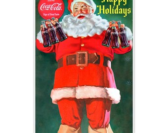Coca-Cola 11 x 17 Print: Coca-Cola Santa Happy Holidays , Officially Licensed by Coca-Cola, Collectible Art,  Decor, Retro Advertisement