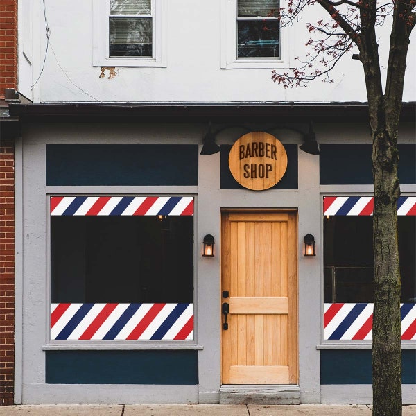 Barber Shop Outdoor Window Border, Bold Classic Barber Shop Stripes, Vinyl 48 Inch Long, 3 Sizes,Barber & Hair Salon Exterior Window Decal
