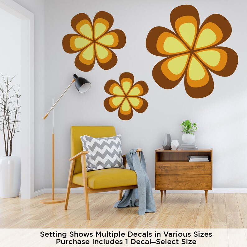 Mod Flower Vinyl Wall Decal 70s Style Cutout Graphic Brown Etsy