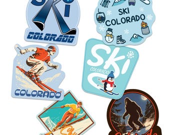 Colorado Ski Vinyl Sticker Bundle, Set of 6 Die-Cut Decals