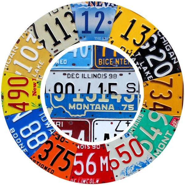 Wall Decal: License Plate Look Clock Face Peel & Stick Wall Decal, Garage, Gameroom,Home and Business Decor