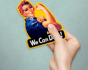Rosie The Riveter Vinyl Sticker, We Can Do It WWII Art Style, Cut-Out Decal