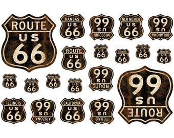 Vintage Style Route 66 Shields Sticker Set - Ideal for Canisters, Fridges, and Decor Projects, Scrapbooking, Crafting, Journals, Electronics