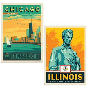Sticker Set; Chicago Illinois Lakefront, Set of 2, Bumper Sticker For Suitcase, Laptop, Water Bottle, Notebook and More!