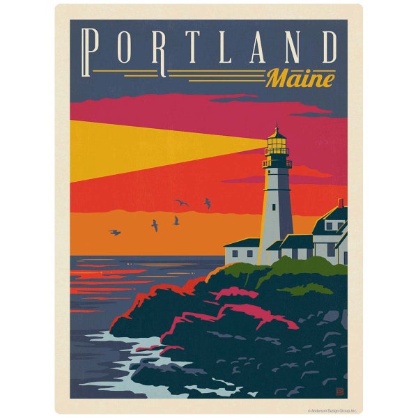 Vinyl Sticker; Portland Maine Lighthouse, Vintage Style Waterproof Travel Souvenir Decal for Bumper, Luggage, Laptop, Crafts and More!