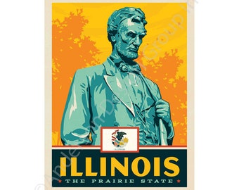 Mini Vinyl Sticker; Illinois Prairie State Abraham Lincoln, Waterproof State Pride Bumper Sticker for Water Bottle, Laptop, Notebook & More