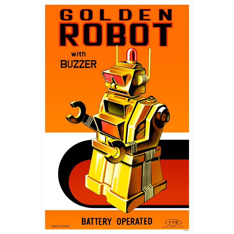 Golden Robot Tin Toy Wall Decal Etsy Canada