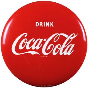 Vinyl Sticker; Coca-Cola Classic Red Disc Button, Retro Diner Decal, Vintage Style Coke Sign for Man Cave, Restaurant Decor