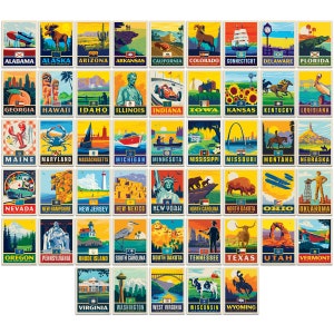 50 States US Travel Vinyl Sticker Set, State Pride Decals, 2 x 3 Inch Bumper Sticker, Set 50 Pieces United States Travel Collectibles