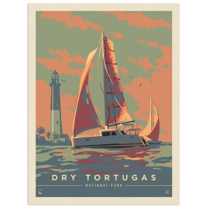 Vinyl Sticker; Dry Tortugas National Park Florida Boat, Waterproof Decal for Laptop Bumper Sticker, Vintage US Travel Souvenir Sticker